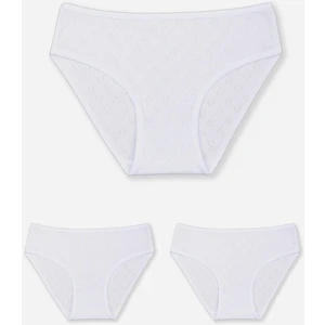 Kız Çocuk Beyaz Pamuklu Transfer Ribanalı Basic Külot 3lü Paket 5062 Beyaz