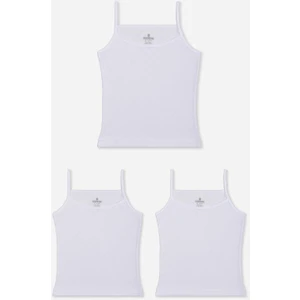 Kız Çocuk Beyaz Pamuklu Transfer Ribanalı Ip Askılı Atlet 3lü Paket 4062 Beyaz