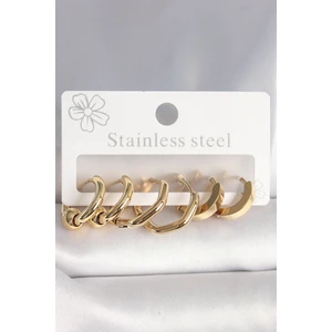 316L Çelik Gold Renk Altıgen Halka Model Kadın Küpe Seti - TJ-BKP10387