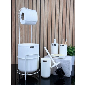 Okyanus Home Beyaz Linea Yedekli Wc Kağıtlık ve 6 Parça Banyo Seti