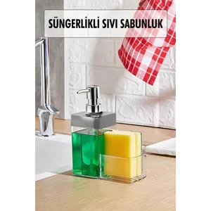 Robinanka Gri Renkli Sıvı Sabunluk Süngerlik Hazneli 450 ml