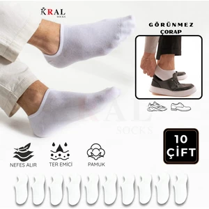 Kral Socks Erkek - Kadın Düz Desen (10 Çift) Snikers Pamuklu Terletmez Çorap