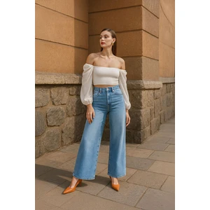 Banny Jeans Kadın Mavi Bol Paça Uzun Jean Pantolon