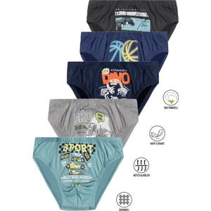 Özkan Underwear Özkan 31801 5'Li Paket Erkek Çocuk Karışık Renkli Desenli Pamuklu Yumuşak Rahat Slip Külot