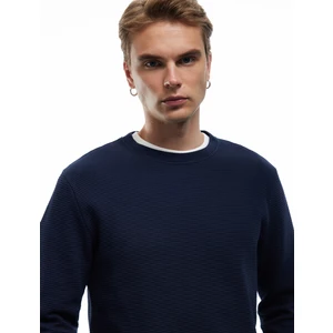 Pamuklu Uzun Kollu Dokulu Basic Bisiklet Yaka Sweatshirt