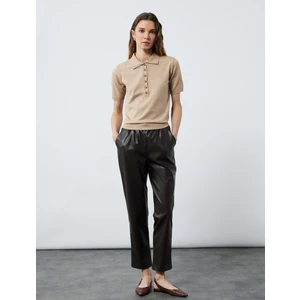 Viskon Karışımlı Kısa Kollu Düğmeli Triko Polo Yaka Kazak