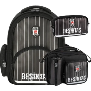 3 Bölmeli Ince Çubuklu Suni Deri Okul Çantası + Beslenme Çantası + Kalemlik