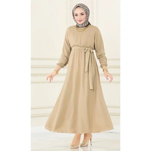 Kadın Giyim Abiye Moda Beli Lastikli Kuşaklı Elbise 2590