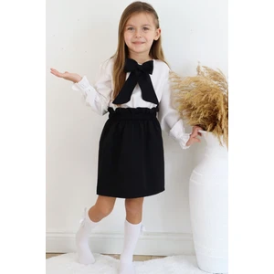 Parla Kids Kız Çocuk Uzun Kollu Siyah Etek Ekru Bluz Fular 23 Nisan Takım