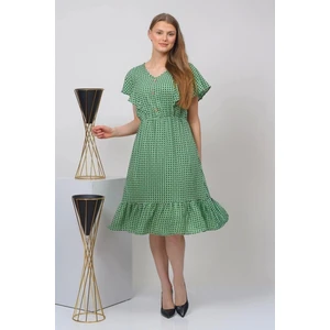 Kadın Yeşil Renk Önden Düğmeli Volan Detaylı Yazlık Midi Elbise 4436-105