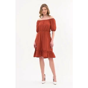 Kadın Kiremit Beli Lastikli Tery Coton Elbise 4367-95