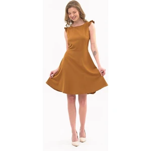 Kadın Renk Taba Omuz Detaylı  Midi Boy Elbise 4321-95