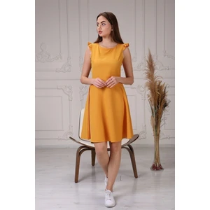 Kadın Renk Hardal Omuz Detaylı  Midi Boy Elbise 4321-95