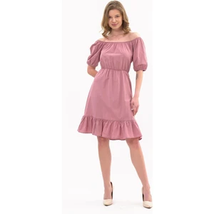 Kadın Pudra Beli Lastikli Tery Coton Elbise 4367-95