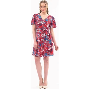 Kadın Yeni Sezon Kuşaklı Düğme Detaylı Desenli Viskon Elbise 4391-95