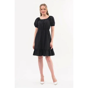 Kadın Siyah Beli Lastikli Tery Coton Elbise 4367-95