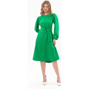 Kadın kuşak Bağlama Detaylı Uzun Kol Mevsimlik midi Boy Elbise 4453-110