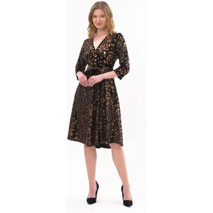 Kadın Leopar Desen Baskılı Kadife Midi Kışlık Elbise 4477-110