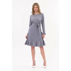 Kadın Volan Detaylı Uzun Kol Mevsimlik diz Boyu Elbise 4458-100