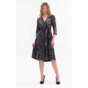 Kadın Leopar Desen Baskılı Kadife Midi Elbise 4477-110