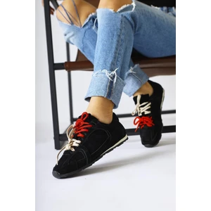 Hakiki Deri Sue Siyah Süet Çift Bağcıklı Sneakers