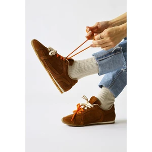 Hakiki Deri Sue Taba Süet Çift Bağcıklı Sneakers