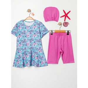 Kız Çocuk Bisiklet Yaka Etekli Mayo ve Tayt Bone Dahildir.