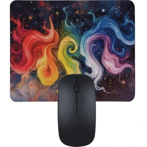 Rengarenk Desenli Mouse Pad + Kablosuz Wireless Mouse Bilgisayar Notebook Pc Windows Uyumlu Mause