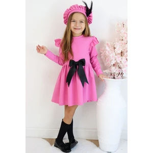 Parla Kids Kız Çocuk Pembe Sofia Pamuklu Fiyonk Detaylı Elbise Kep Abiye Takım