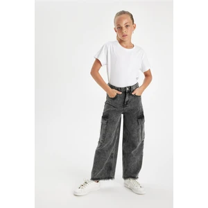 Kız Çocuk Wide Leg Kargo Cepli Geniş Bol Paça Jean Pantolon C8541A824AU