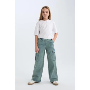 Kız Çocuk Kargo Cepli Wide Leg Geniş Bol Paça Jean Pantolon D4690A824WN