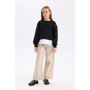 Kız Çocuk Wide Leg Geniş Bol Paça Pamuklu Cepli Bej Pantolon C8777A824AU