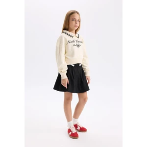 Kız Çocuk Siyah Basic Düz Düğmeli Pileli Twill Okul Eteği D1291A824AU