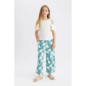 Kız Çocuk Wide Leg Geniş Bol Paça Çiçekli Beli Lastikli Bürümcük Pantolon C5373A824SM
