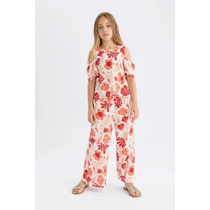 Kız Çocuk Wide Leg Geniş Bol Paça Çiçekli Beli Lastikli Bürümcük Pantolon C5373A824SM