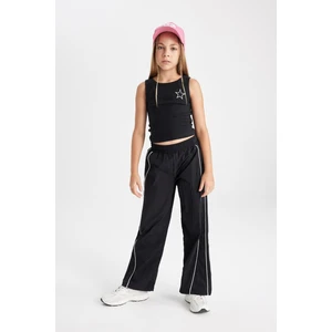Kız Çocuk Wide Leg Geniş Bol Paça Beli Lastikli Siyah Pantolon C8775A824AU