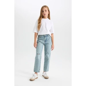 Kız Çocuk Okul Mom Fit Yırtık Detaylı Dar Paça Jean Pantolon D3524A824WN