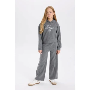 Kız Çocuk Antrasit Wide Leg Geniş Bol Paça Beli Lastikli Cepli Eşofman Altı D4640A824WN