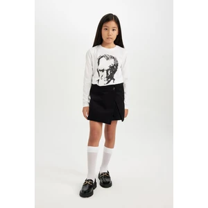 Kız Çocuk Düğmeli Gabardin Siyah Şort Etek D5286A824WN