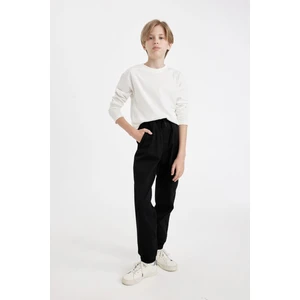 Erkek Çocuk Beli Bağcıklı Lastikli Paça Cepli Basic Düz Siyah Jogger Gabardin Pantolon A9395A824WN