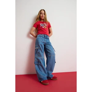 Kız Çocuk Wide Leg Kargo Geniş Bol Paça Jean Pantolon D9695A825SM