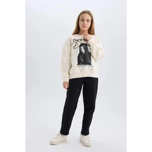 Kız Çocuk Siyah Straight Fit Düz Kesim Beli Lastikli Pantolon D5984A824WN
