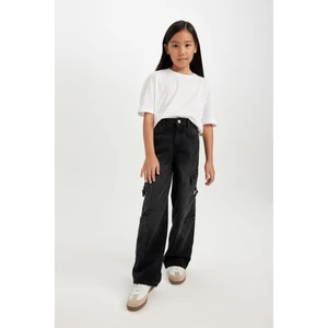 Kız Çocuk Wide Leg Kargo Cepli Geniş Bol Paça Antrasit Jean Pantolon D7177A824WN