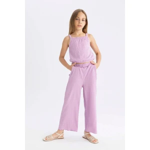 Kız Çocuk Wide Leg Geniş Bol Paça Beli Lastikli Bürümcük Pantolon C5372A824SM