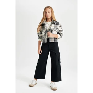 Kız Çocuk Wide Leg Kargo Cepli Geniş Bol Paça Pamuklu Siyah Pantolon C8778A824AU