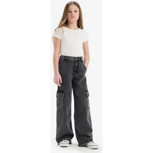 Kız Çocuk Wide Leg Kargo Geniş Bol Paça Pamuklu Jean Pantolon D7090A825SP