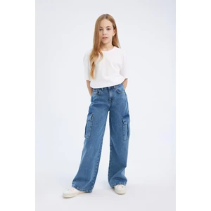 Kız Çocuk Wide Leg Kargo Geniş Bol Paça Pamuklu Jean Pantolon D7091A825SM