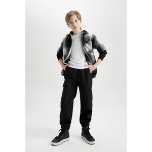 Erkek Çocuk Beli ve Paçası Lastikli Kargo Cepli Pelüş Polar Astarlı Siyah Jogger Pantolon D3460A824WN