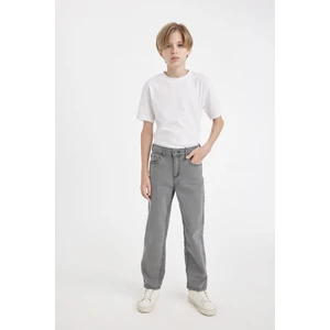 Erkek Çocuk Straight Fit Düz Paça Cepli Gri Basic Düz Jean Pantolon C3697A824WN