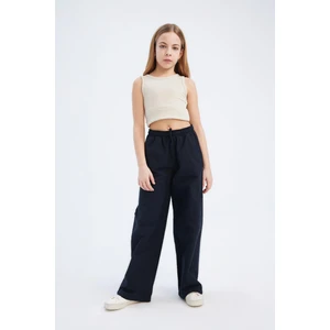 Kız Çocuk Beli Lastikli Wide Leg Geniş Bol Paça Pamuklu Pantolon D7611A825SM